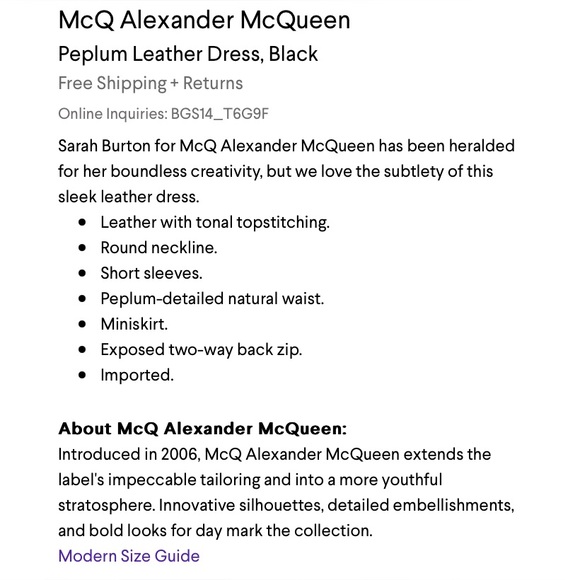 NWOT Alexander MCQueen Leather Black Mid Length Dress Size IT36-SP - Picture 10 of 16